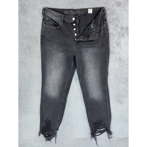 We The Free Denim - We The Free Jeans Womens 31 Black Faded Denim Mid Rise Skinny‎ Frayed Button Fly